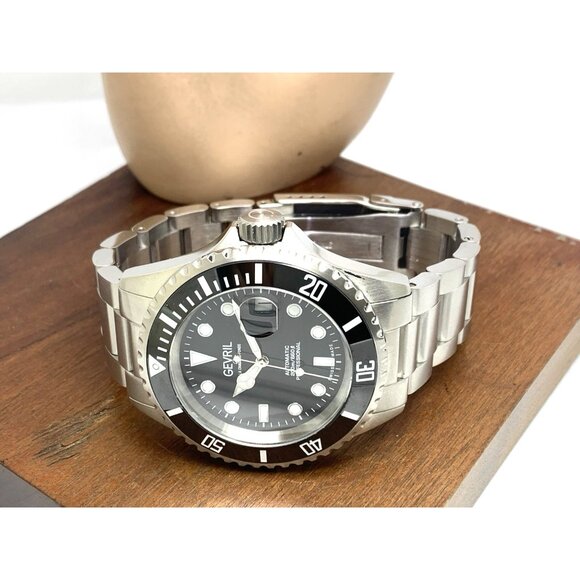 Gevril Men's Watch 4850A Wall Street Swiss Automatic Diver Black Dial Steel 43mm - Picture 8 of 14
